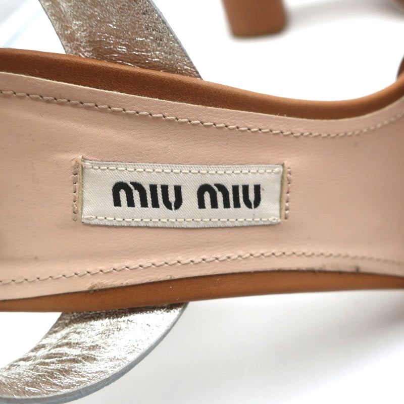 Crystal-Embellished Two Tone Sandals Brown & Silver Leather Size 36 product image 10, provided for visual reference and