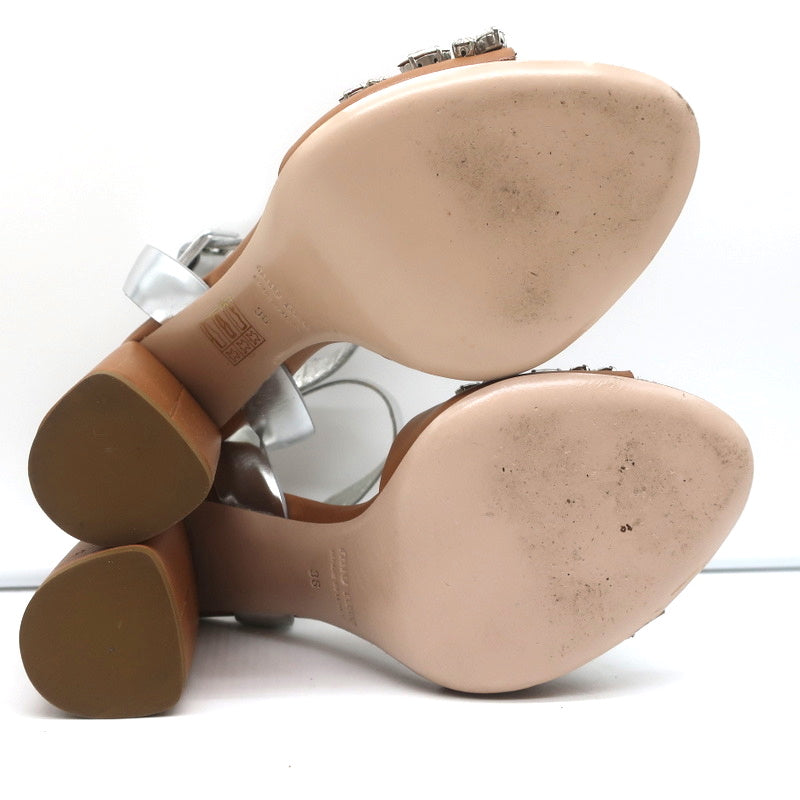 Crystal-Embellished Two Tone Sandals Brown & Silver Leather Size 36 product image 11, provided for visual reference and