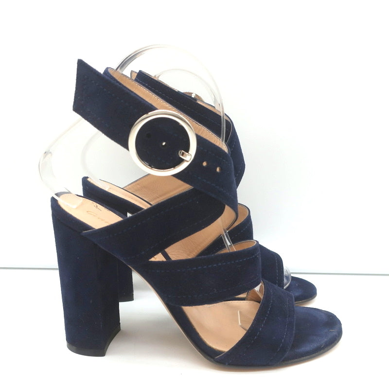 Gianvito Rossi Crisscross Sandals Navy Suede Size 36.5 Open Toe Heels product image 2, provided for visual reference and
