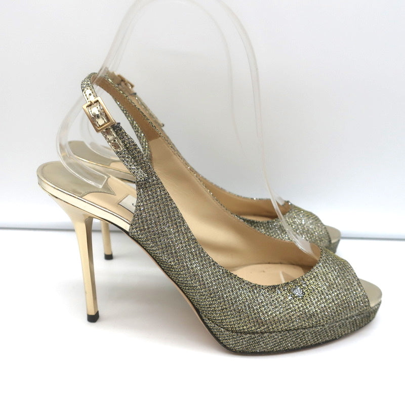 Jimmy Choo Nova Slingback Sandals Gold Glitter Lame Size 36.5 Peep Toe Platform product image 2, provided for visual