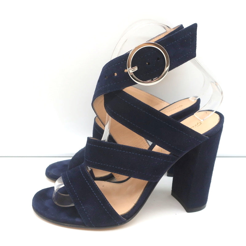 Gianvito Rossi Crisscross Sandals Navy Suede Size 36.5 Open Toe Heels product image 5, provided for visual reference and