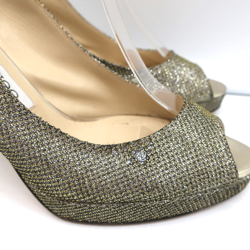 Jimmy Choo Nova Slingback Sandals Gold Glitter Lame Size 36.5 Peep Toe Platform product image 3, provided for visual