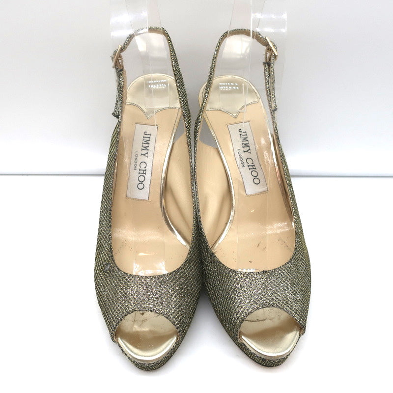 Jimmy Choo Nova Slingback Sandals Gold Glitter Lame Size 36.5 Peep Toe Platform product image 4, provided for visual