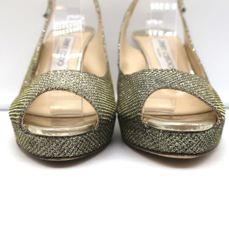 Jimmy Choo Nova Slingback Sandals Gold Glitter Lame Size 36.5 Peep Toe Platform product image 5, provided for visual