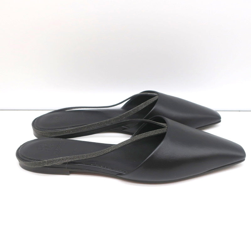Brunello Cucinelli Monili-Embellished Mules Black Leather Size 39 Slip-On Flats product image 2, provided for visual
