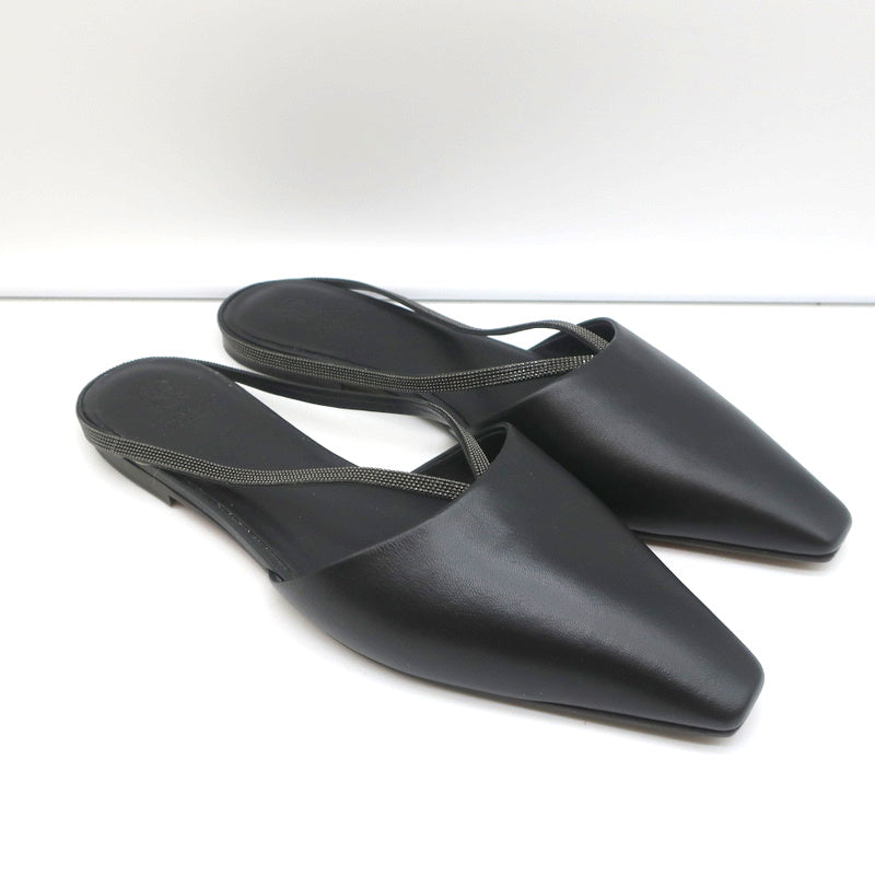 Brunello Cucinelli Monili-Embellished Mules Black Leather Size 39 Slip-On Flats product image 1, provided for visual