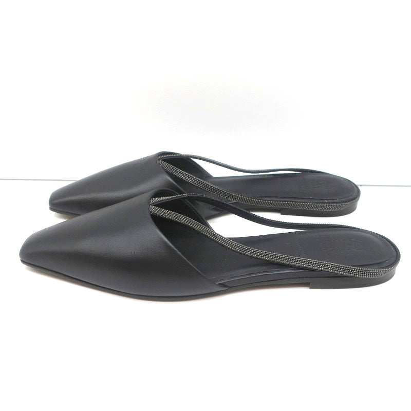 Brunello Cucinelli Monili-Embellished Mules Black Leather Size 39 Slip-On Flats product image 5, provided for visual