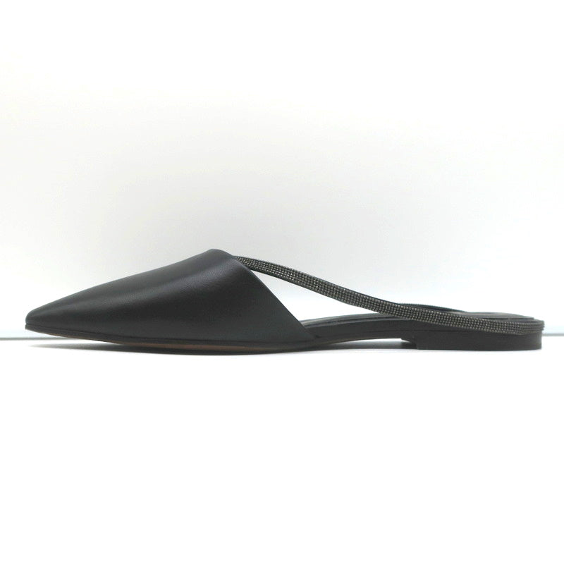 Brunello Cucinelli Monili-Embellished Mules Black Leather Size 39 Slip-On Flats product image 6, provided for visual