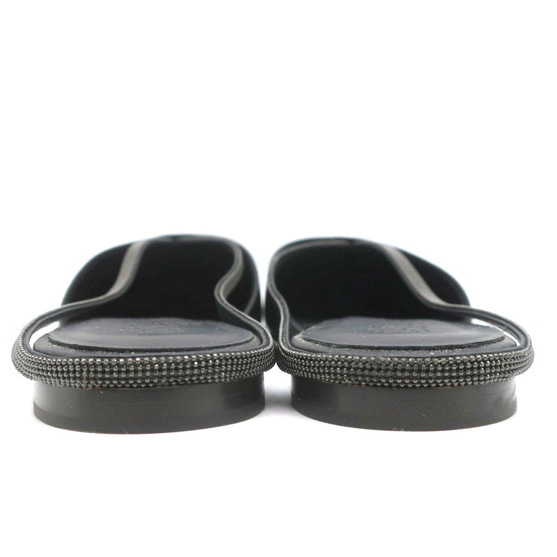 Brunello Cucinelli Monili-Embellished Mules Black Leather Size 39 Slip-On Flats product image 7, provided for visual