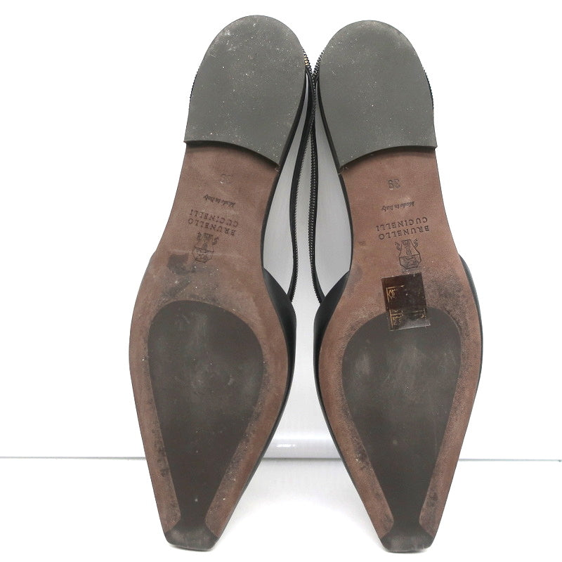 Brunello Cucinelli Monili-Embellished Mules Black Leather Size 39 Slip-On Flats product image 9, provided for visual