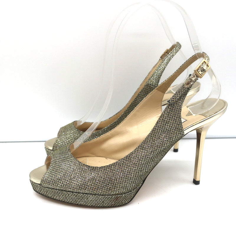 Jimmy Choo Nova Slingback Sandals Gold Glitter Lame Size 36.5 Peep Toe Platform product image 6, provided for visual
