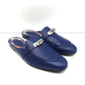 Hermes Oz Kelly Mules Bleu Maritime Leather Palladium Hardware Size 39 product image 1, provided for visual reference and