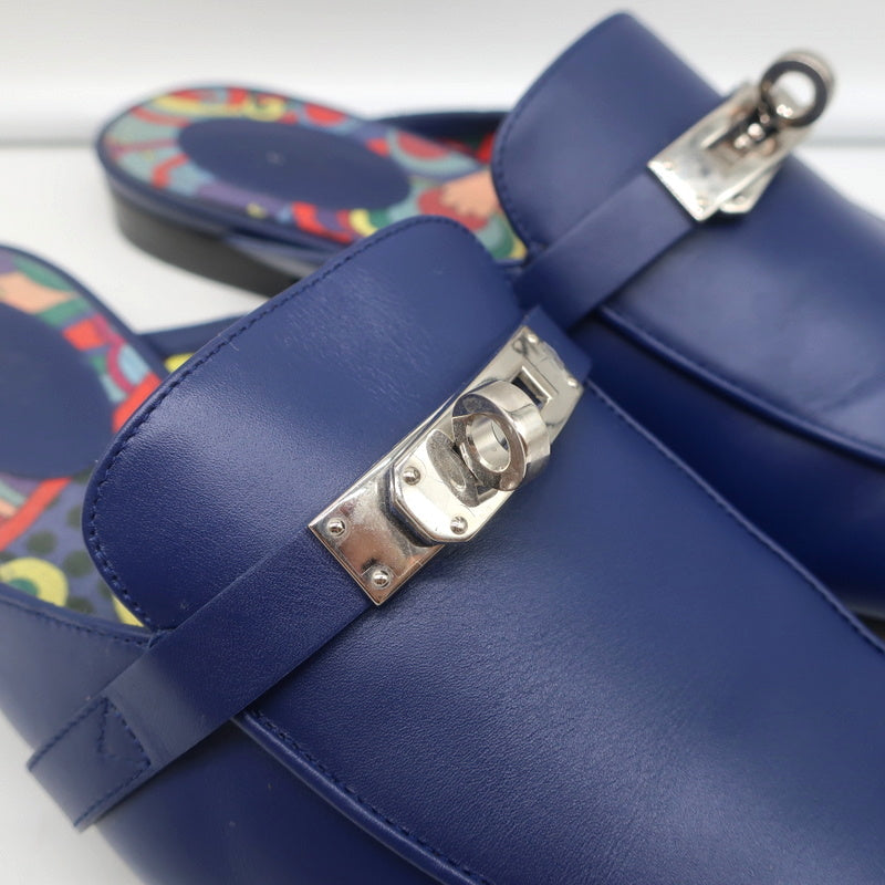 Hermes Oz Kelly Mules Bleu Maritime Leather Palladium Hardware Size 39 product image 2, provided for visual reference and