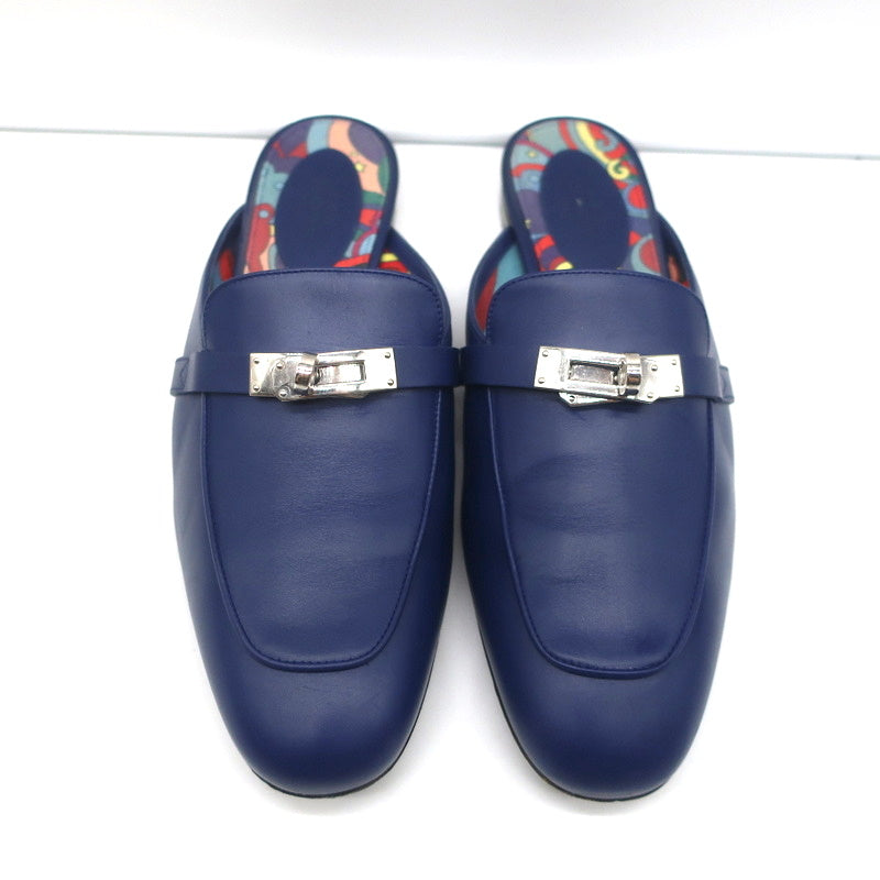 Hermes Oz Kelly Mules Bleu Maritime Leather Palladium Hardware Size 39 product image 4, provided for visual reference and