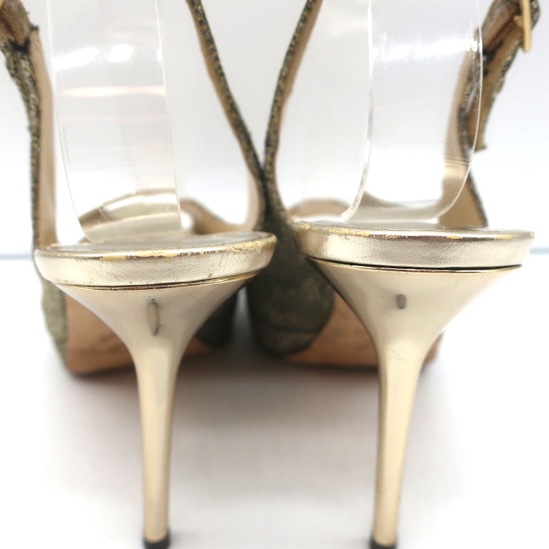 Jimmy Choo Nova Slingback Sandals Gold Glitter Lame Size 36.5 Peep Toe Platform product image 10, provided for visual