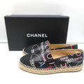 19B CC Cap Toe Espadrille Flats Black/Multicolor Printed Leather Size 37 product image 1, provided for visual reference and