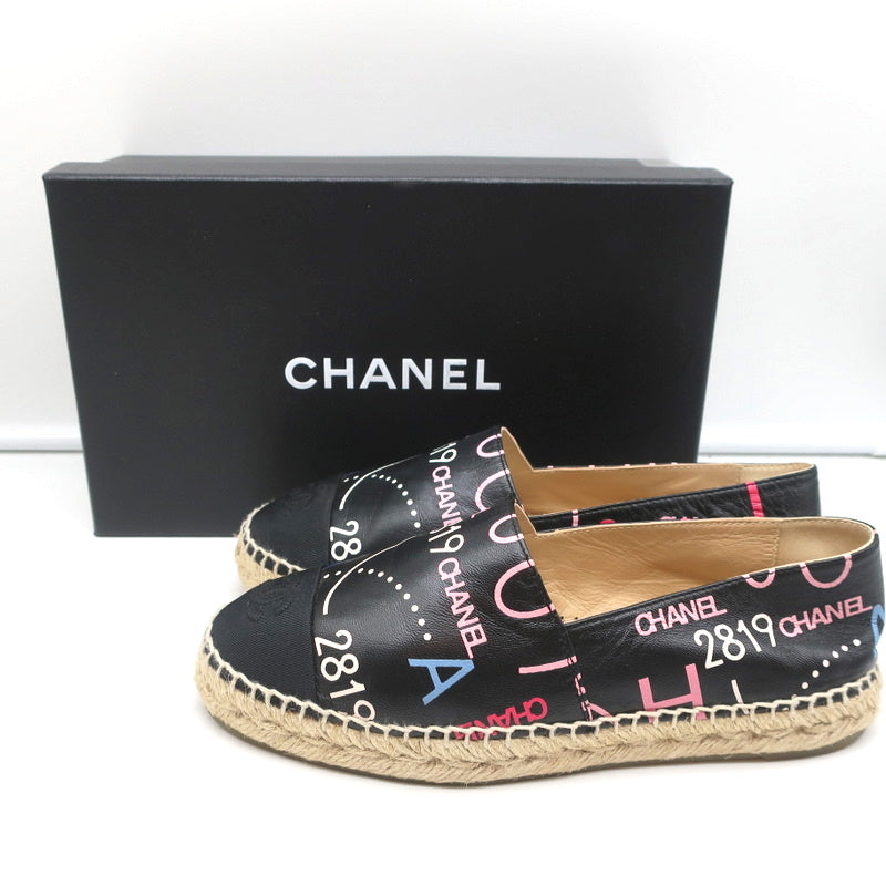 19B CC Cap Toe Espadrille Flats Black/Multicolor Printed Leather Size 37 product image 1, provided for visual reference and