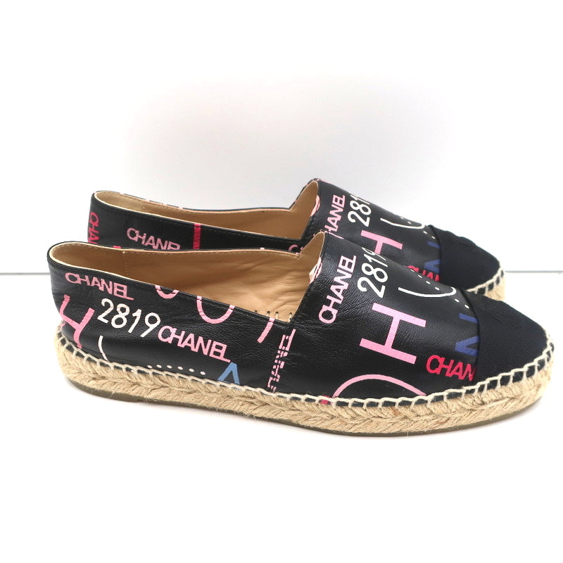 19B CC Cap Toe Espadrille Flats Black/Multicolor Printed Leather Size 37 product image 3, provided for visual reference and