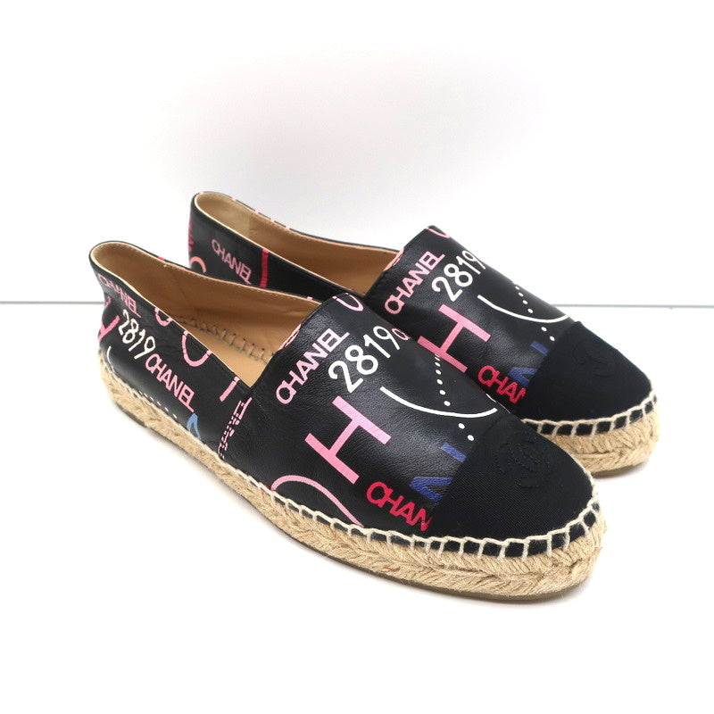 19B CC Cap Toe Espadrille Flats Black/Multicolor Printed Leather Size 37 product image 2, provided for visual reference and
