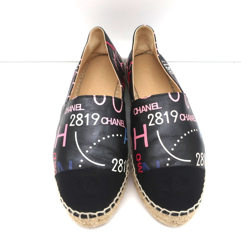 19B CC Cap Toe Espadrille Flats Black/Multicolor Printed Leather Size 37 product image 4, provided for visual reference and
