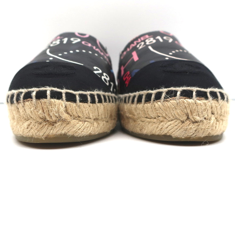 19B CC Cap Toe Espadrille Flats Black/Multicolor Printed Leather Size 37 product image 6, provided for visual reference and