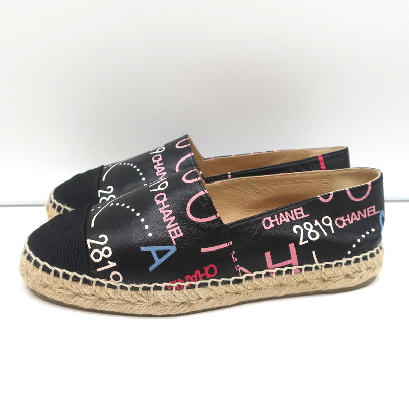 19B CC Cap Toe Espadrille Flats Black/Multicolor Printed Leather Size 37 product image 7, provided for visual reference and