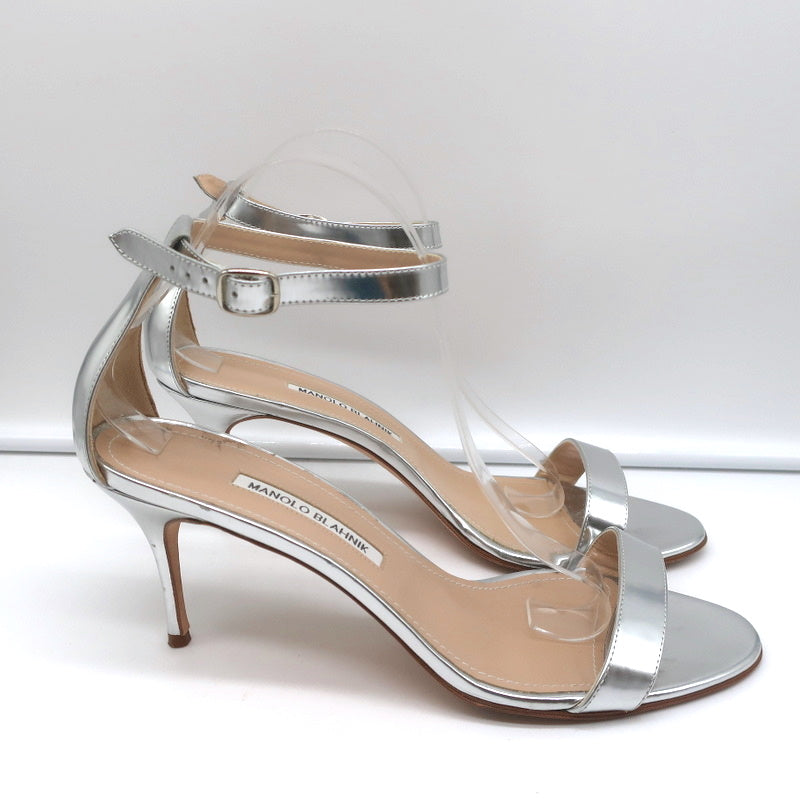 Ankle Strap Sandals Silver Metallic Leather Size 41.5 product image 2, provided for visual reference and product detail