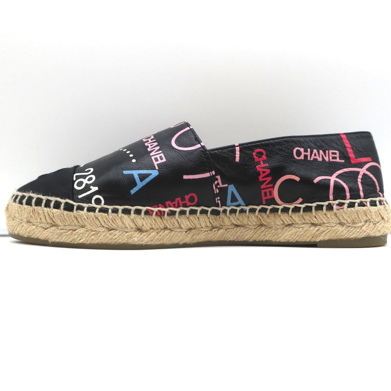 19B CC Cap Toe Espadrille Flats Black/Multicolor Printed Leather Size 37 product image 8, provided for visual reference and