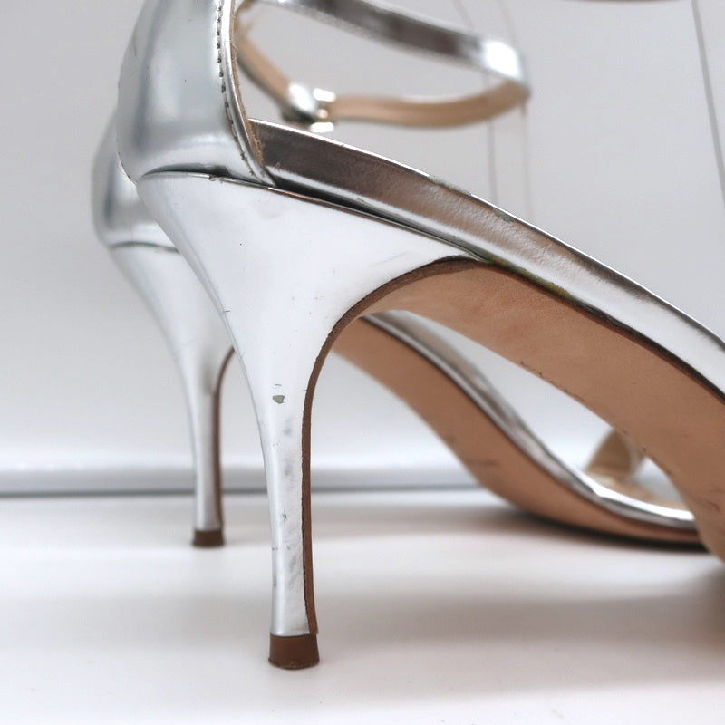 Ankle Strap Sandals Silver Metallic Leather Size 41.5 product image 3, provided for visual reference and product detail