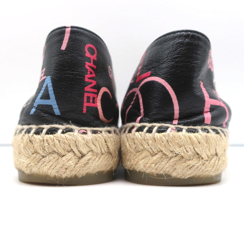 19B CC Cap Toe Espadrille Flats Black/Multicolor Printed Leather Size 37 product image 9, provided for visual reference and