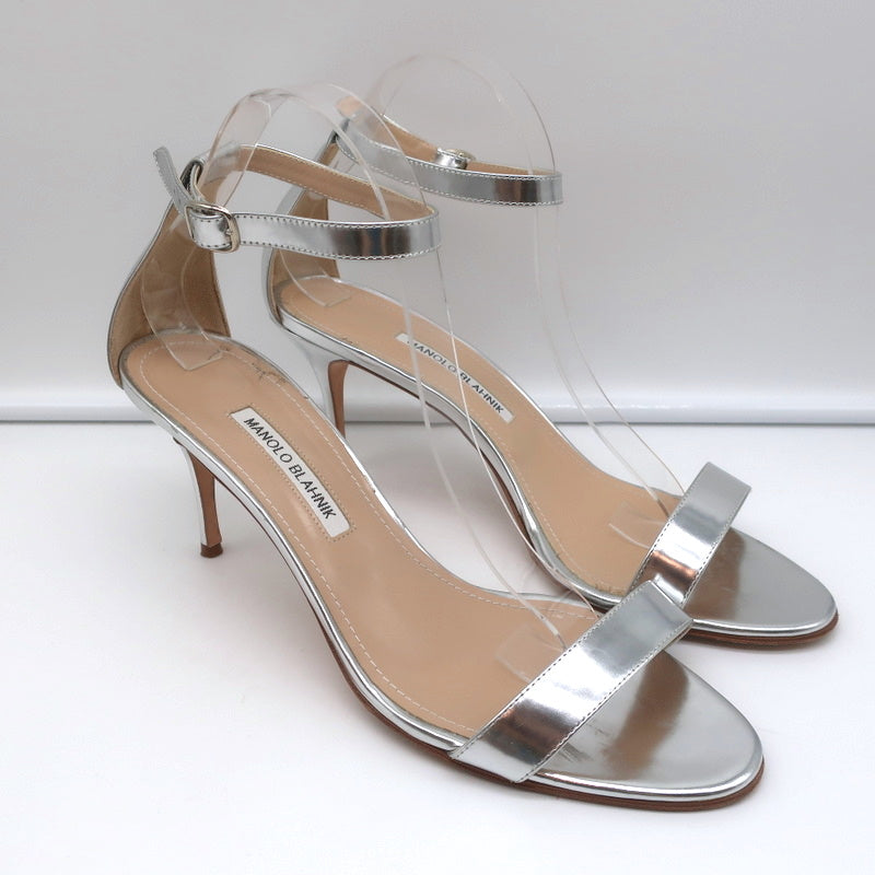 Ankle Strap Sandals Silver Metallic Leather Size 41.5 product image 1, provided for visual reference and product detail