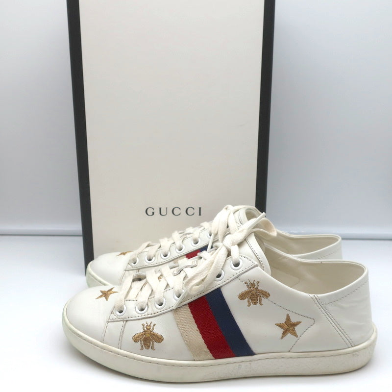 Gucci Ace Bees & Stars Embroidered Sneakers White Leather Size 35.5 product image 1, provided for visual reference and