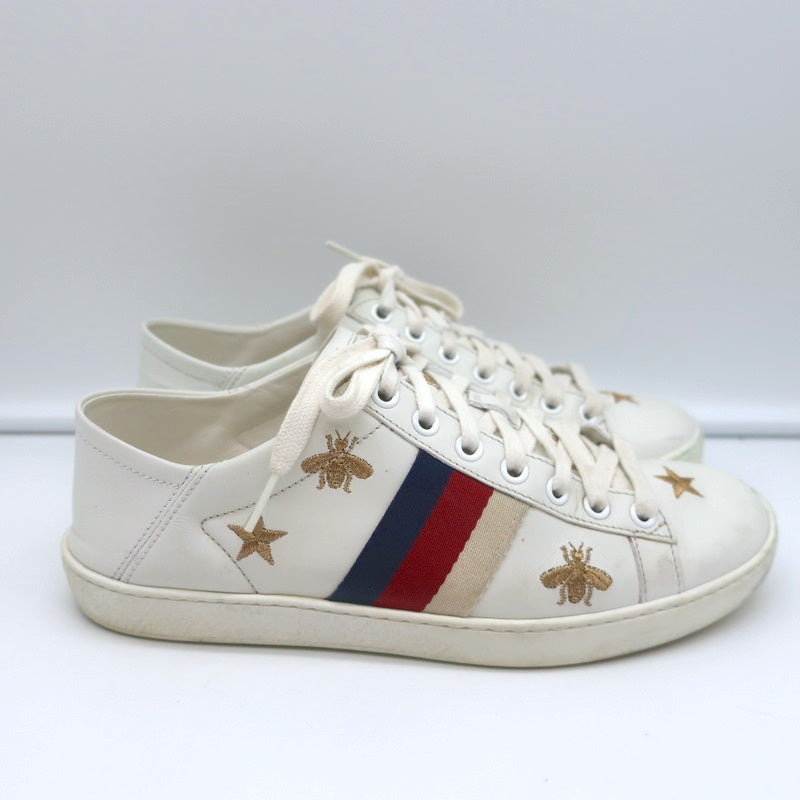 Gucci Ace Bees & Stars Embroidered Sneakers White Leather Size 35.5 product image 4, provided for visual reference and