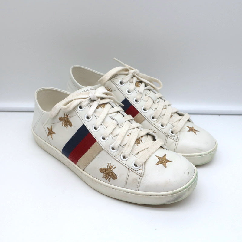 Gucci Ace Bees & Stars Embroidered Sneakers White Leather Size 35.5 product image 2, provided for visual reference and
