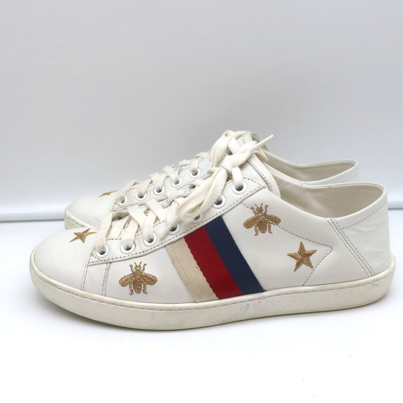 Gucci Ace Bees & Stars Embroidered Sneakers White Leather Size 35.5 product image 7, provided for visual reference and