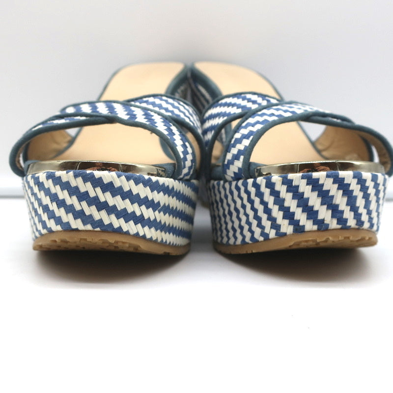 Jimmy Choo Perfume Crisscross Platform Wedge Sandals Blue Woven Raffia Size 37 product image 5, provided for visual