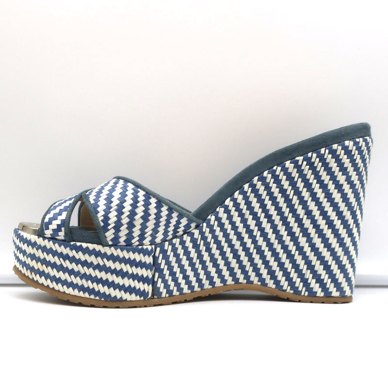 Jimmy Choo Perfume Crisscross Platform Wedge Sandals Blue Woven Raffia Size 37 product image 7, provided for visual