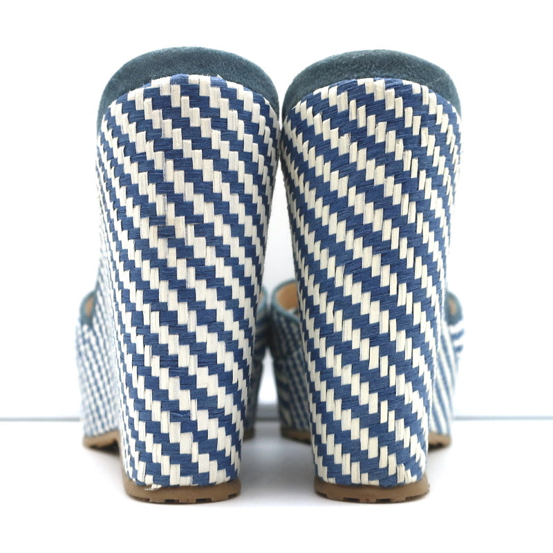 Jimmy Choo Perfume Crisscross Platform Wedge Sandals Blue Woven Raffia Size 37 product image 8, provided for visual