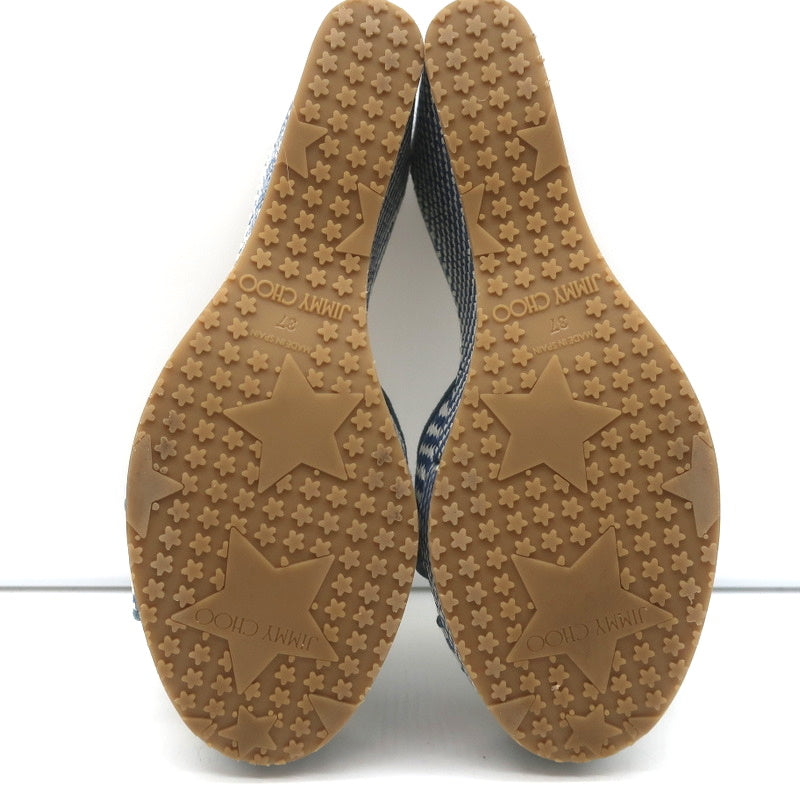 Jimmy Choo Perfume Crisscross Platform Wedge Sandals Blue Woven Raffia Size 37 product image 10, provided for visual