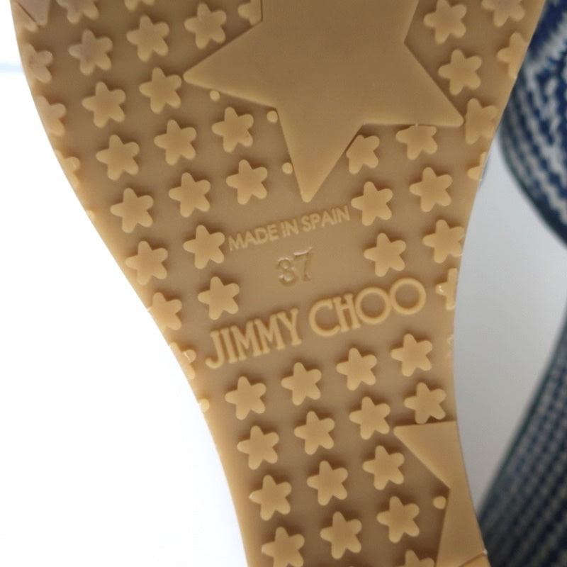Jimmy Choo Perfume Crisscross Platform Wedge Sandals Blue Woven Raffia Size 37 product image 11, provided for visual