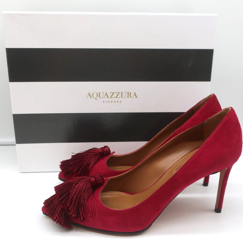 Aquazzura Love Tassel Pumps Red Suede Size 36.5 Pointed Toe Heels product image 1, provided for visual reference and product