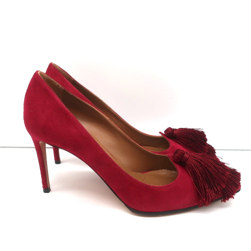 Aquazzura Love Tassel Pumps Red Suede Size 36.5 Pointed Toe Heels product image 3, provided for visual reference and product