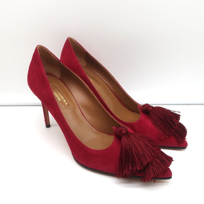 Aquazzura Love Tassel Pumps Red Suede Size 36.5 Pointed Toe Heels product image 2, provided for visual reference and product
