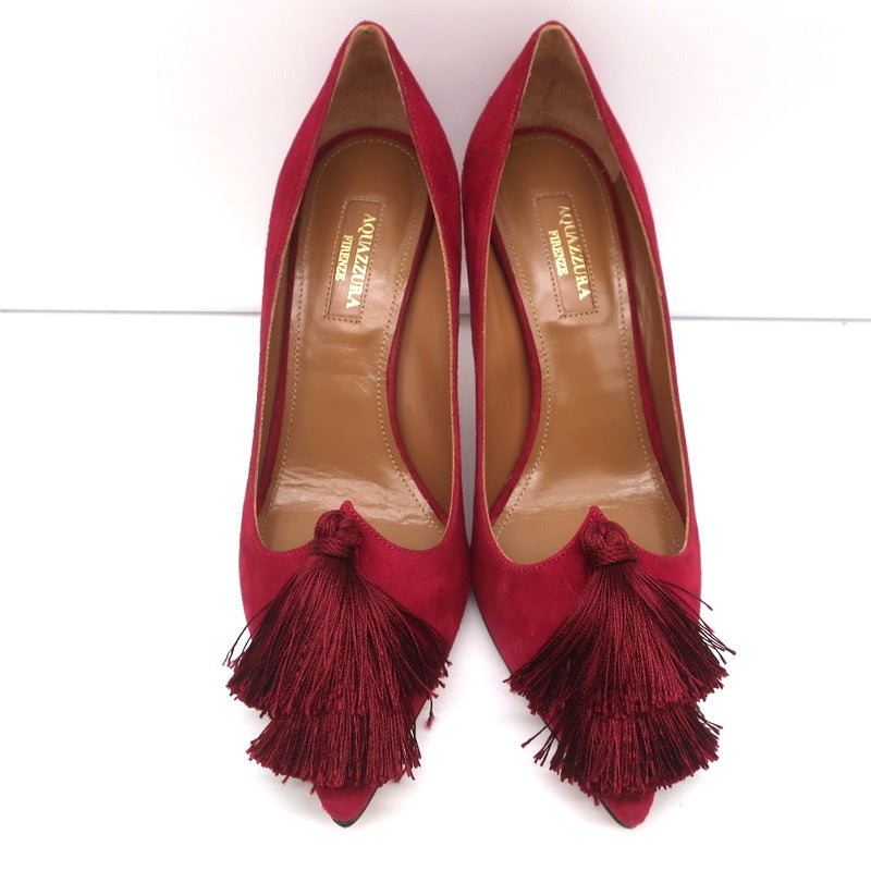 Aquazzura Love Tassel Pumps Red Suede Size 36.5 Pointed Toe Heels product image 4, provided for visual reference and product