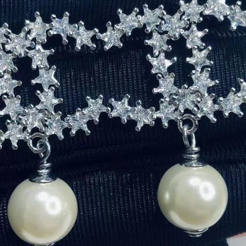 Zircon inlaid pearl steel needle earrings product image 2, provided for visual reference and product detail review