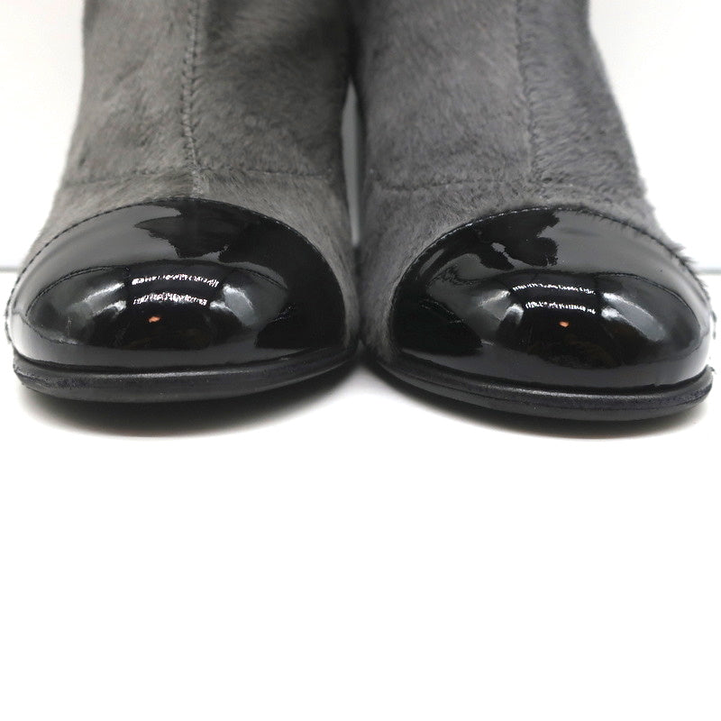 16B Chain-Trim Cap Toe Ankle Boots Gray Calf Hair & Black Patent Size 37 product image 5, provided for visual reference and