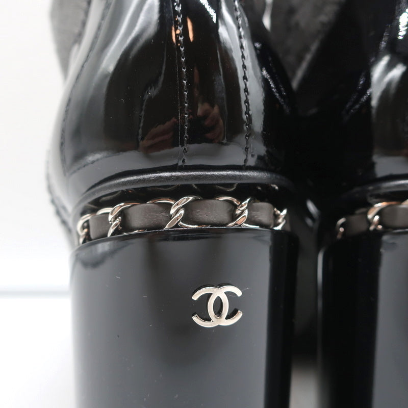 16B Chain-Trim Cap Toe Ankle Boots Gray Calf Hair & Black Patent Size 37 product image 9, provided for visual reference and