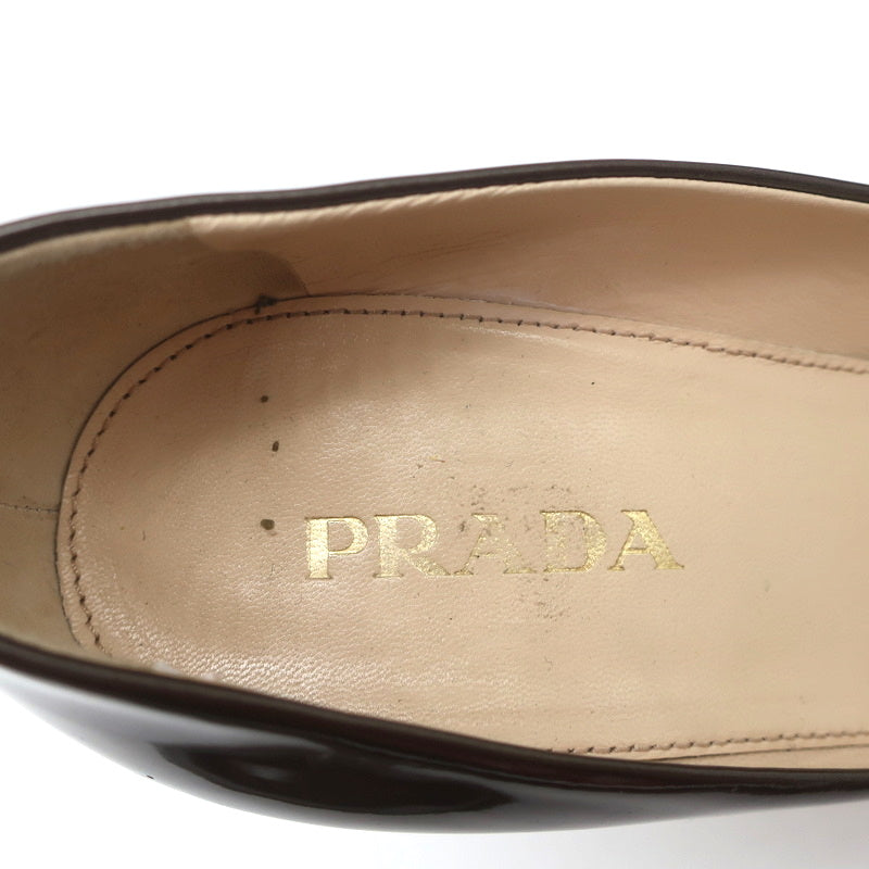 Prada Crystal-Embellished Peep Toe Pumps Brown Metallic Patent Leather Size 36.5 product image 9, provided for visual