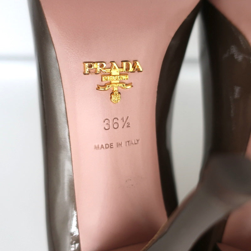 Prada Crystal-Embellished Peep Toe Pumps Brown Metallic Patent Leather Size 36.5 product image 11, provided for visual