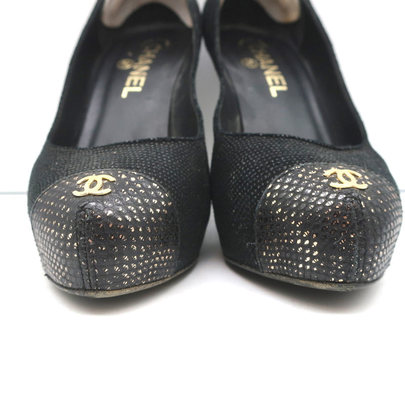 CC Cap Toe Platform Pumps Black Canvas & Gold Metallic Leather Size 36.5 product image 4, provided for visual reference and